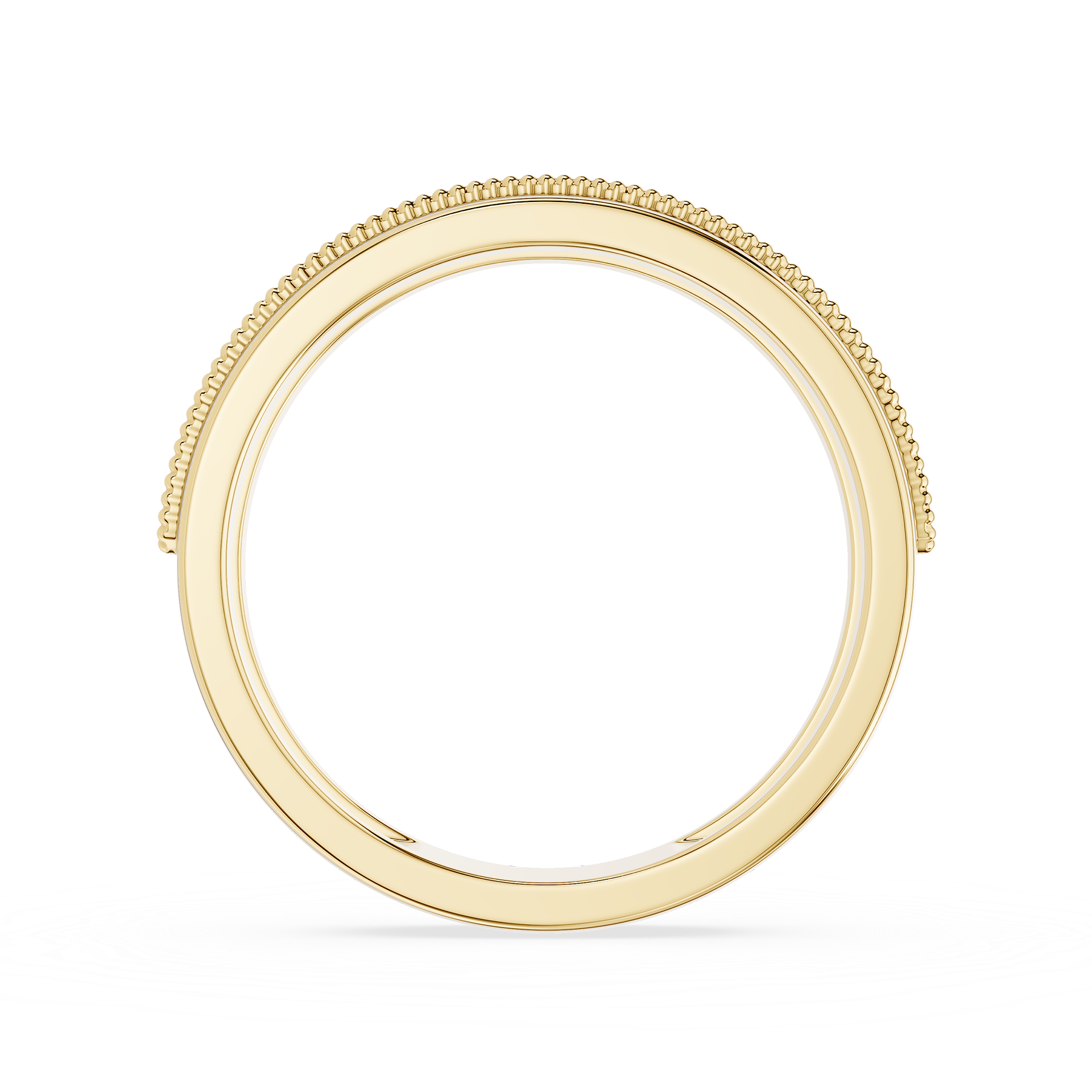 Gold ring with beaded design on a white background