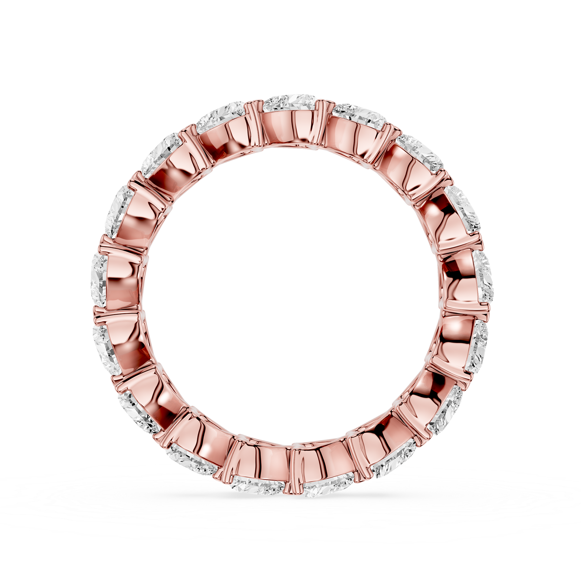 Rose gold ring with diamonds on a white background