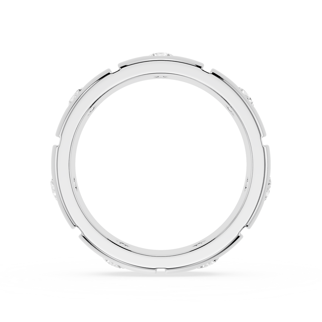 Silver ring with small diamonds on a white background