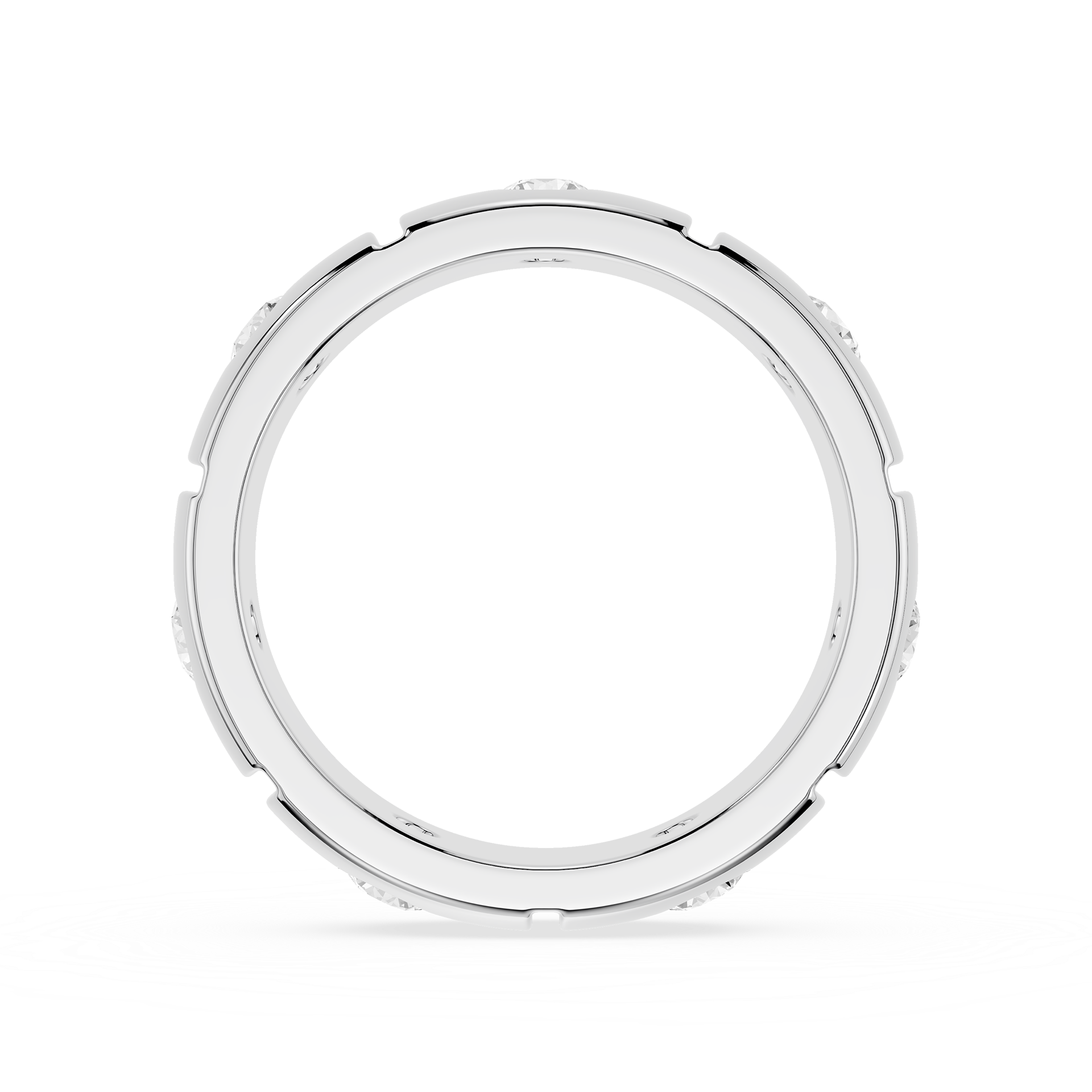 Silver ring with small diamonds on a white background
