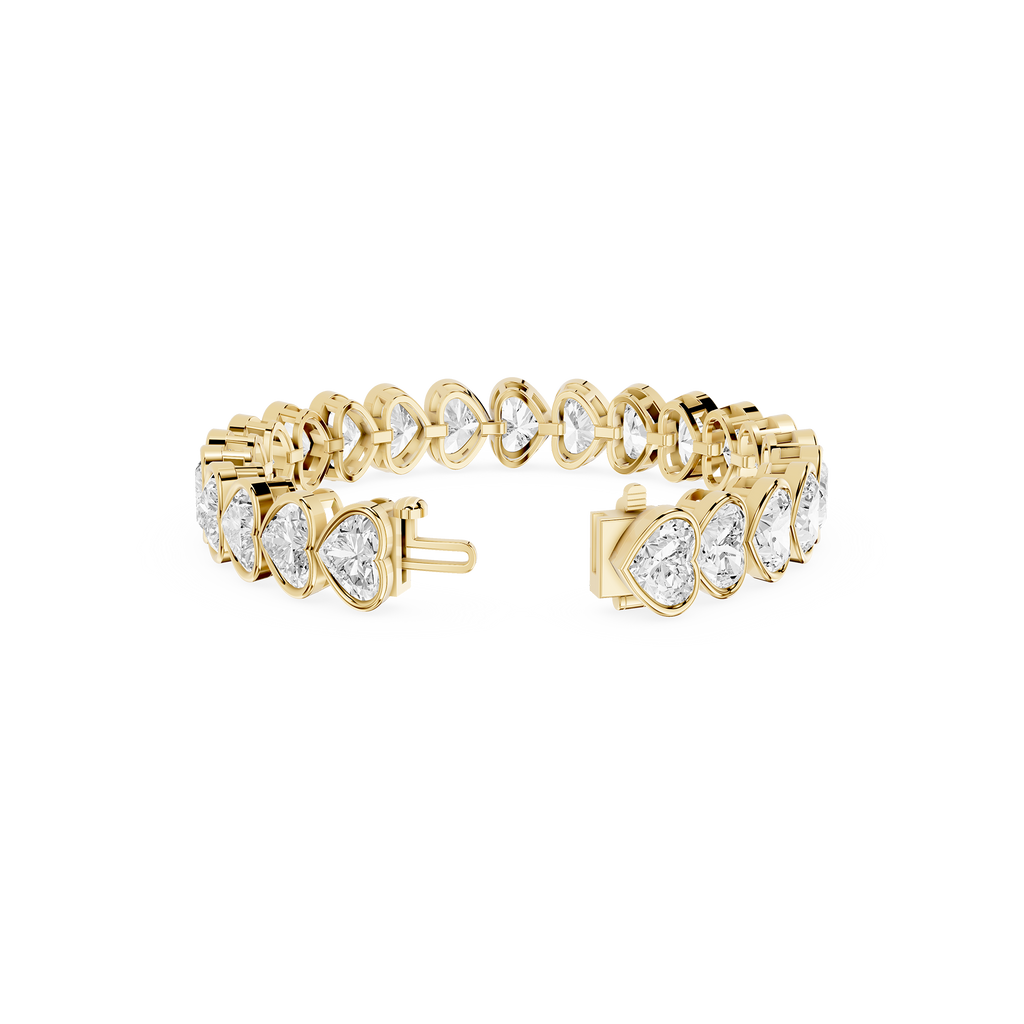 Yellow Gold Heart Cut Lab Grown Diamond Tennis Bracelet with Secure Clasp