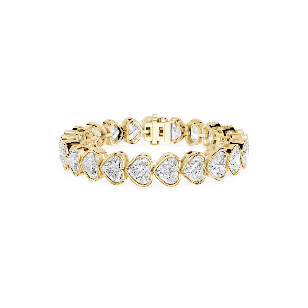 Heart Shape Lab Grown Diamond Tennis Bracelet in Yellow Gold Front View