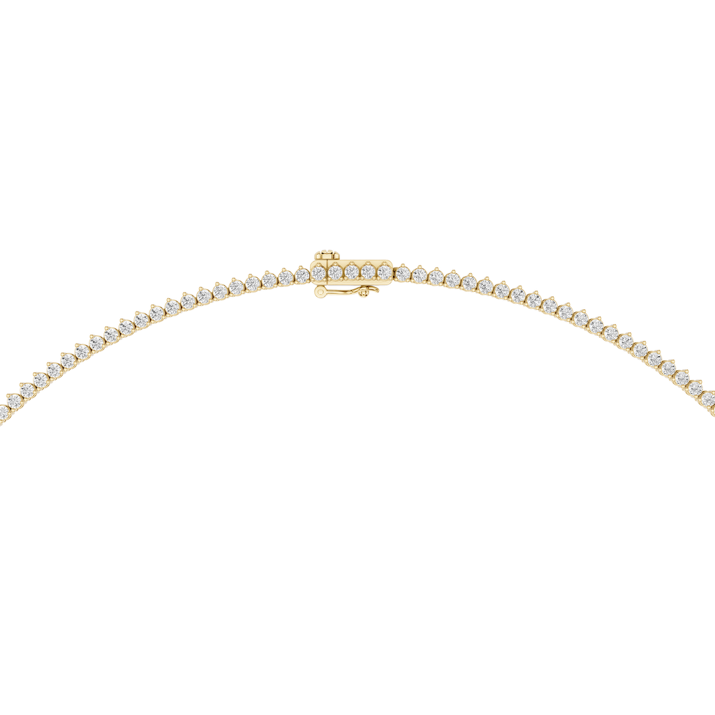 Clasp View Of Yellow Gold 3 Prong Round Cut Lab Diamond Tennis Box Clasp Necklace