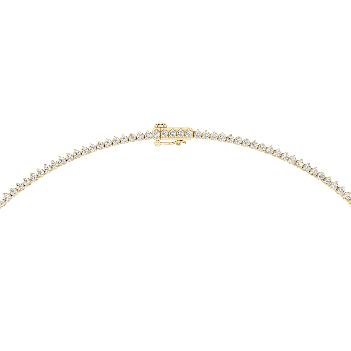 Clasp View Of Yellow Gold 3 Prong Round Cut Lab Diamond Tennis Box Clasp Necklace