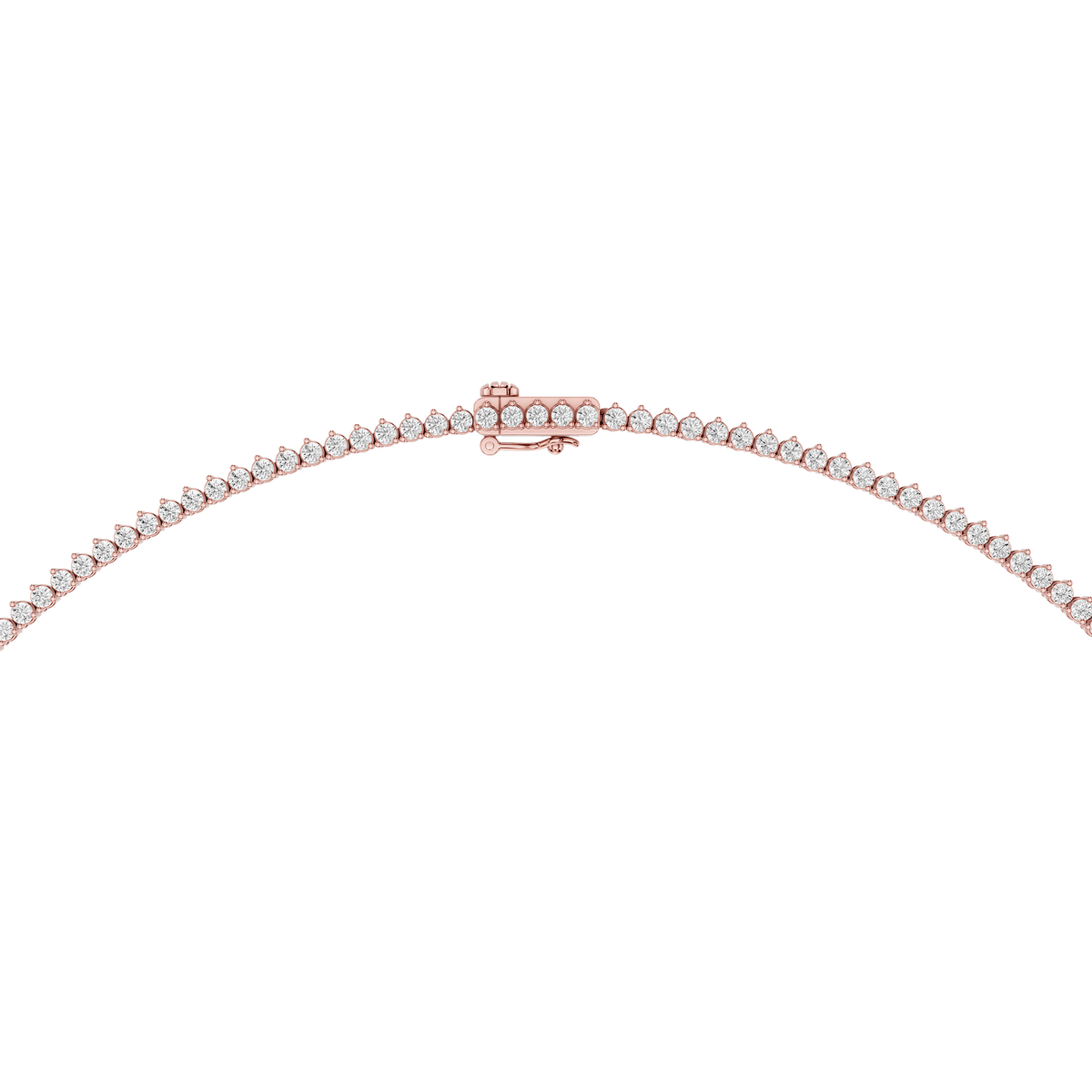 Clasp View Of Rose Gold 3 Prong Round Cut Lab Diamond Tennis Box Clasp Necklace