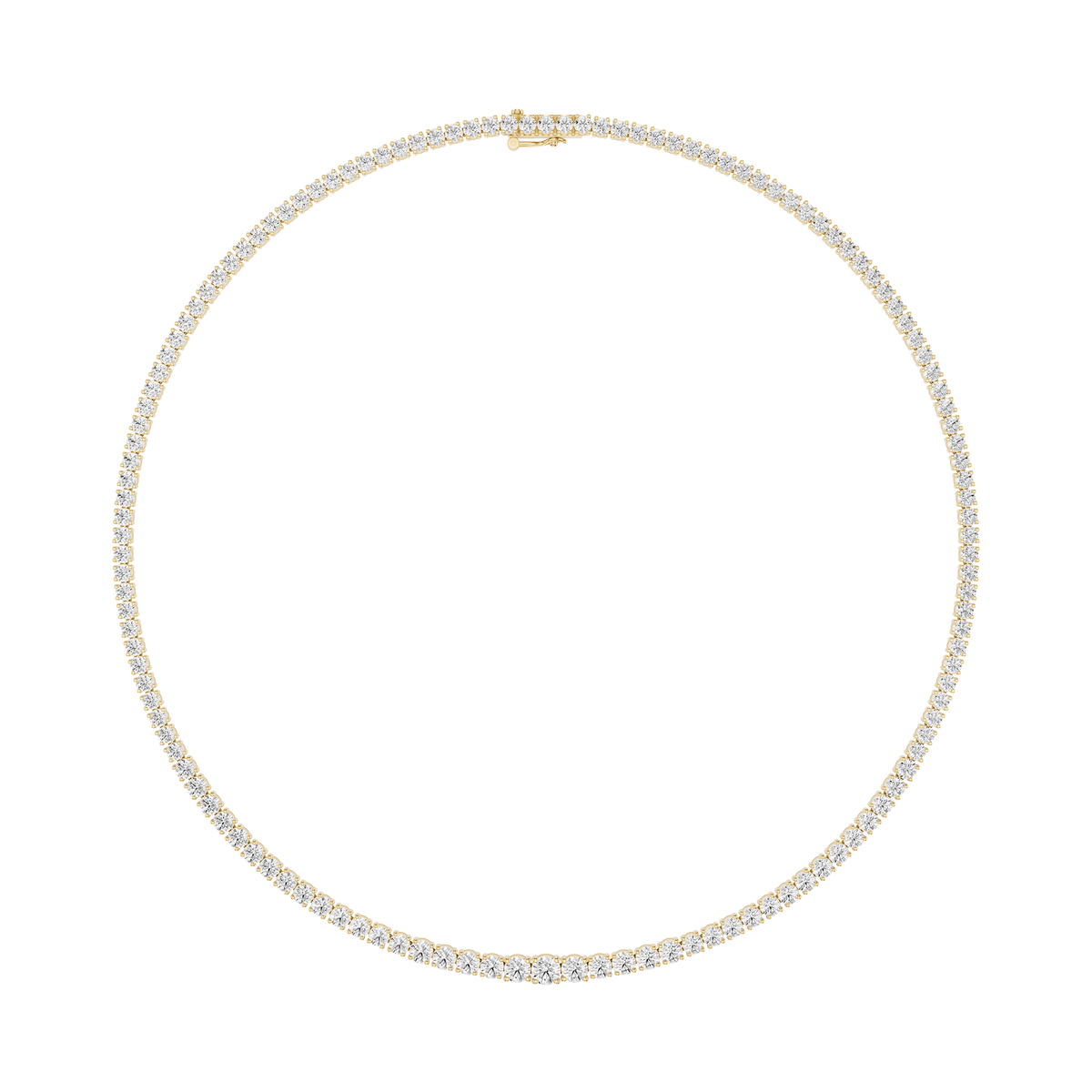 Full View Of Yellow Gold Classic Round Cut Lab Grown Diamond Tennis Necklace for Women