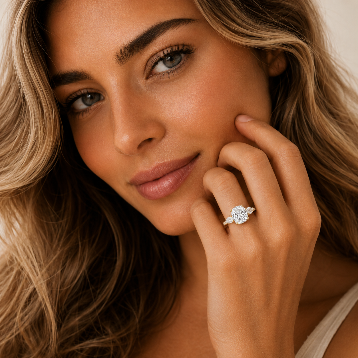 Cushion Cut Lab Grown Diamond Three Stone Ring