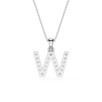 Silver necklace with a letter 'W' pendant on a white background