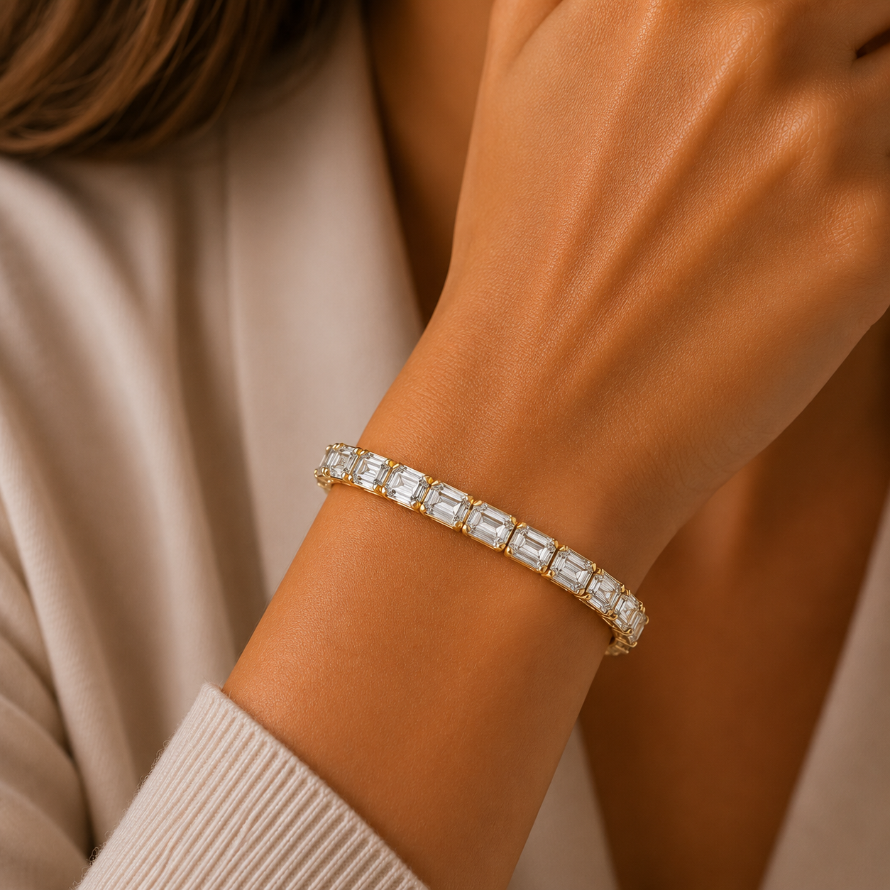 Lab Grown Emerald Cut Diamond Tennis Bracelet