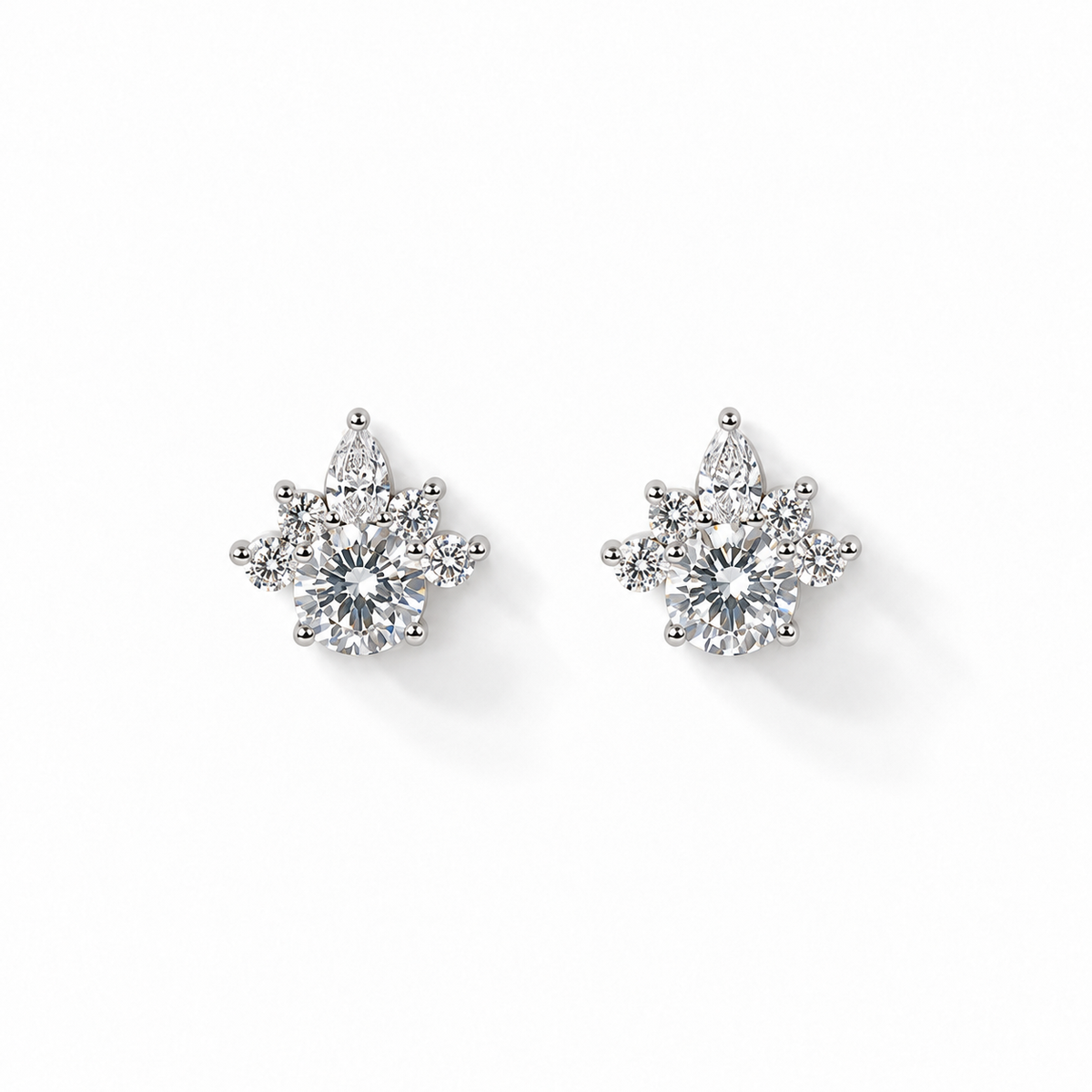 18K Gold Round Lab Diamond Cluster Stud Earrings