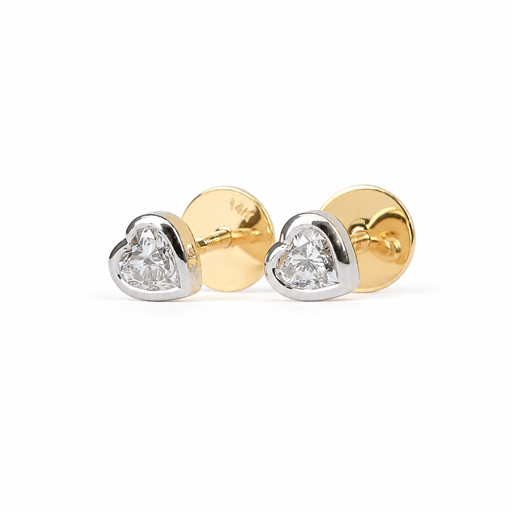 0.5 Carat Heart Cut Lab Grown Diamond Bezel Tiny Stud Earrings