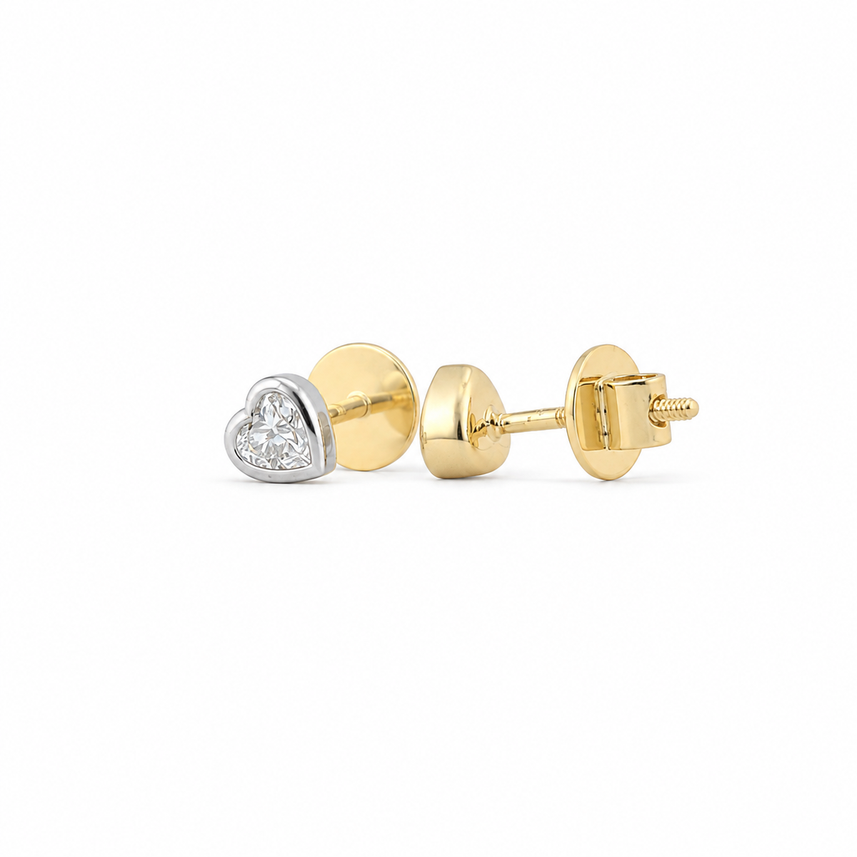 0.5 Carat Heart Cut Lab Grown Diamond Bezel Tiny Stud Earrings