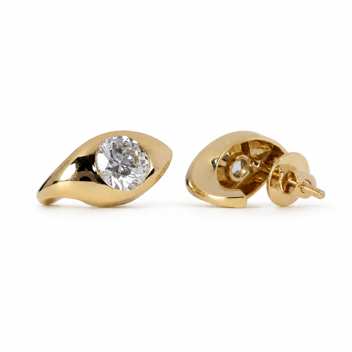 2 Carat Round Lab Grown Bezel Set Diamond Stud Earrings
