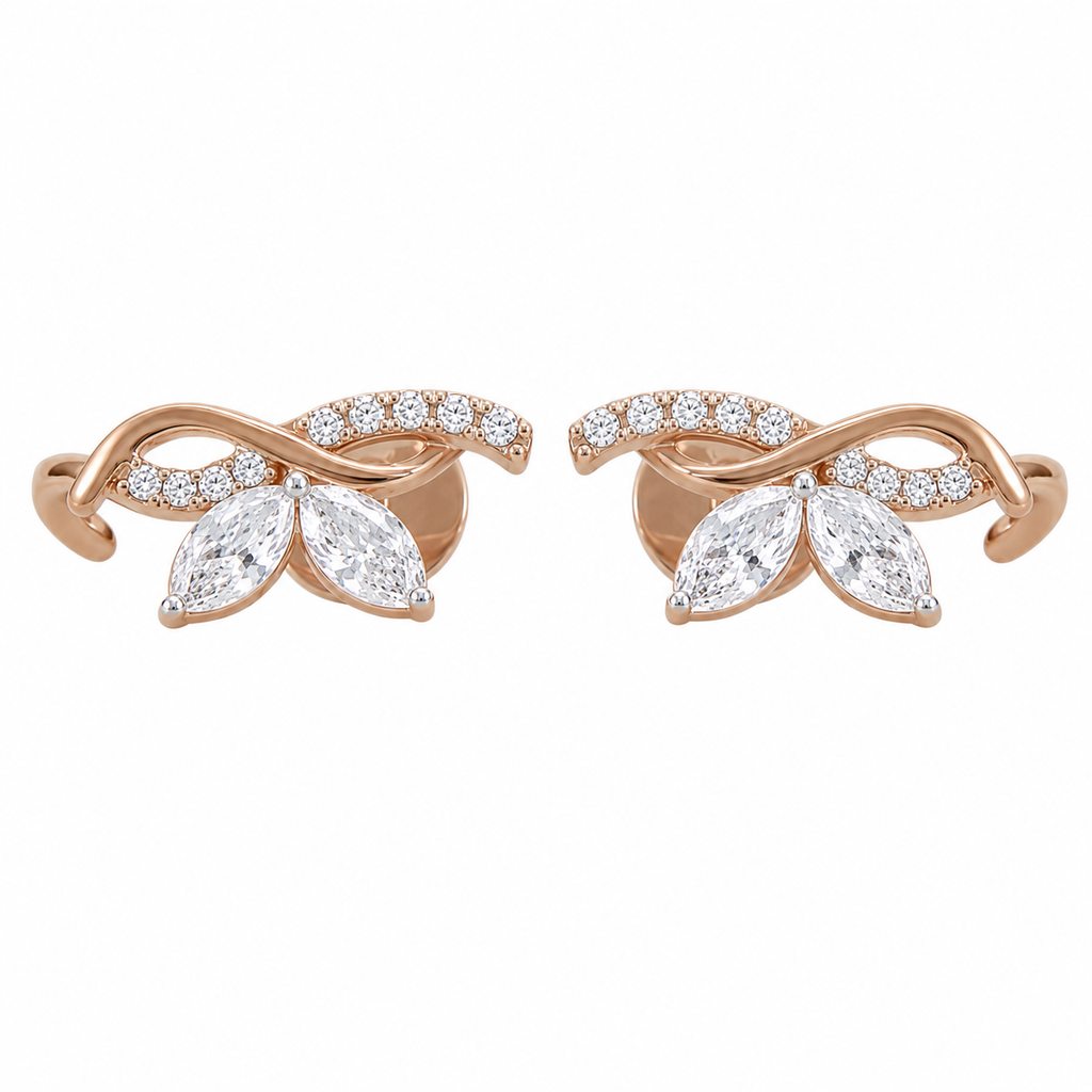 Lab Grown Marquise Cut Diamond Rose Gold Stud Earrings