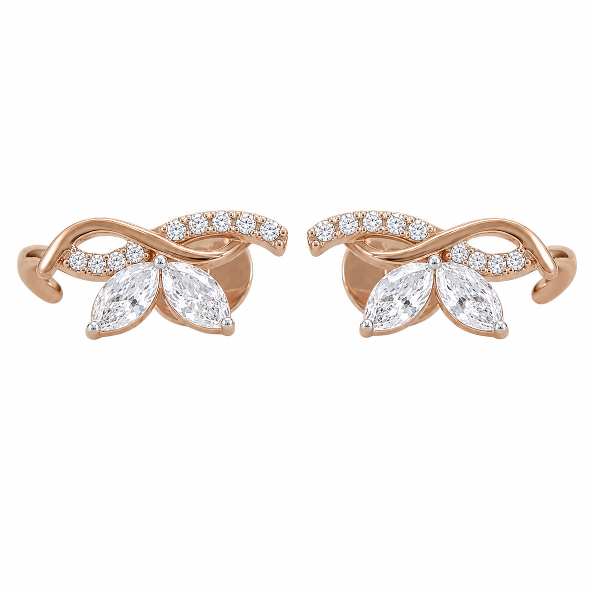 Lab Grown Marquise Cut Diamond Rose Gold Stud Earrings