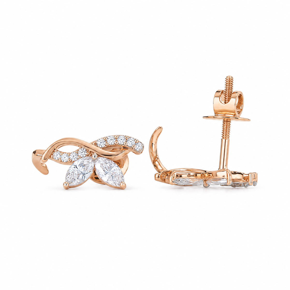 Lab Grown Marquise Cut Diamond Rose Gold Stud Earrings