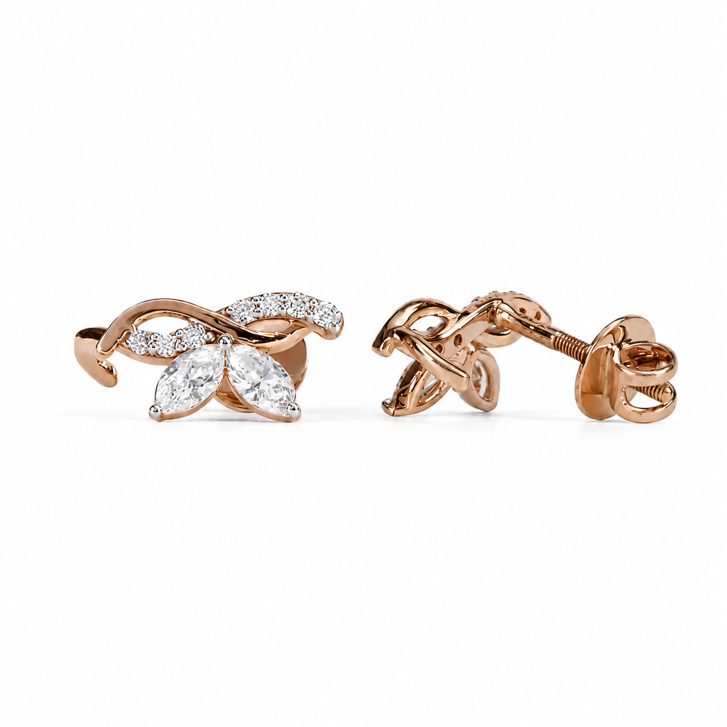 Lab Grown Marquise Cut Diamond Rose Gold Stud Earrings