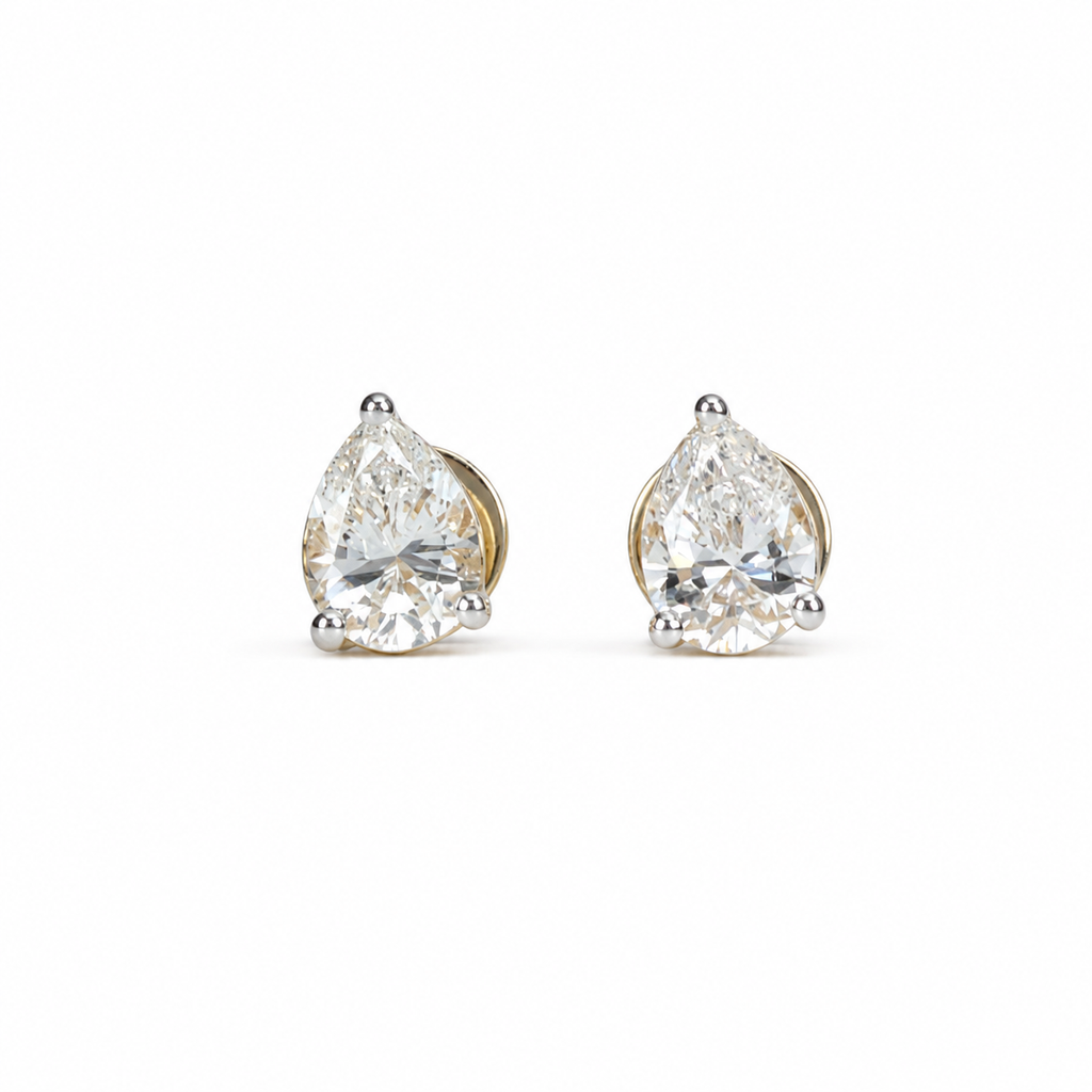 Tear Drop Lab Diamond Solitaire Stud Earrings in 14K Gold