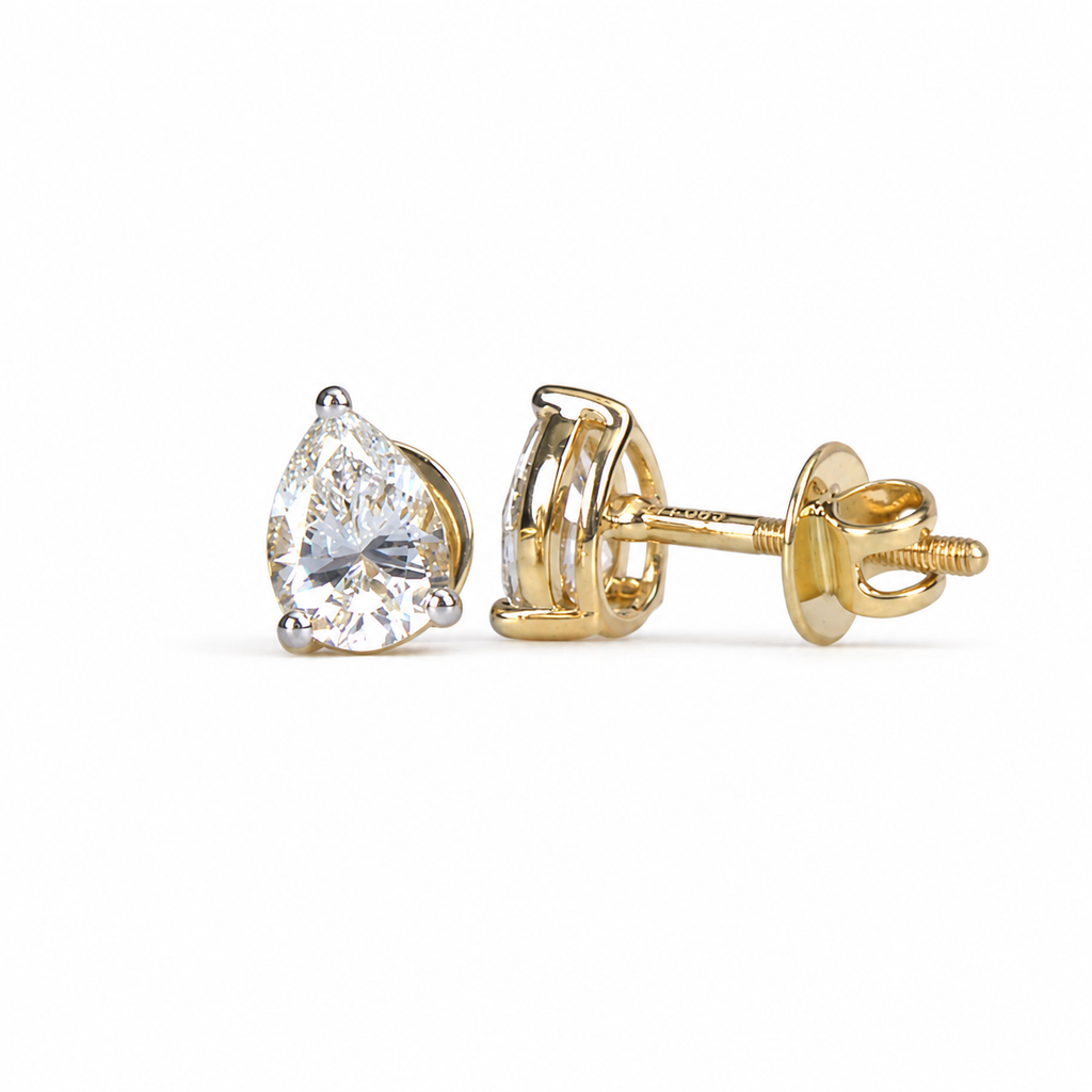 Tear Drop Lab Diamond Solitaire Stud Earrings in 14K Gold