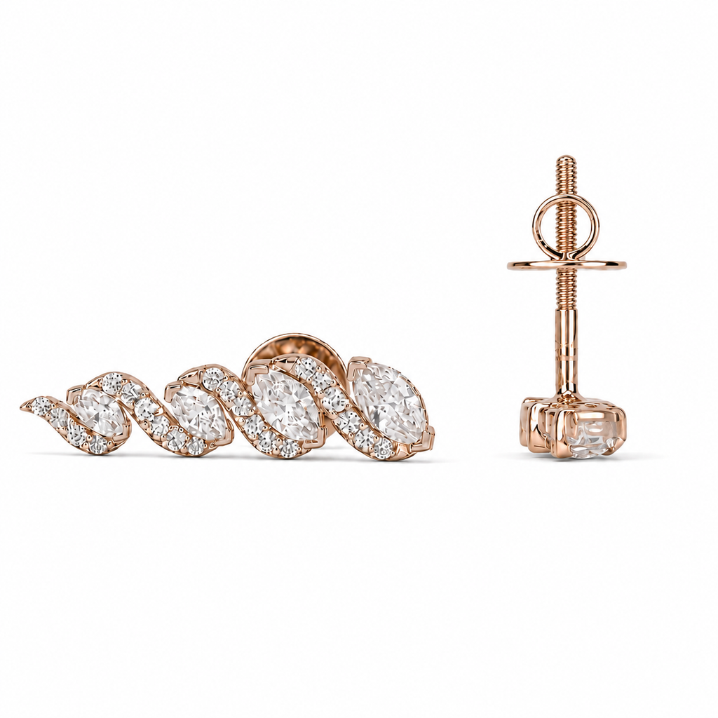 1 Carat Lab Grown Marquise Cut Diamond Climber Earrings