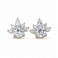 18K Gold Round Lab Diamond Cluster Stud Earrings
