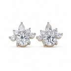 18K Gold Round Lab Diamond Cluster Stud Earrings