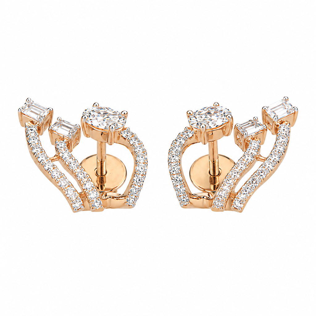 Multi Shape Lab Grown Diamond Spiral Earrings
