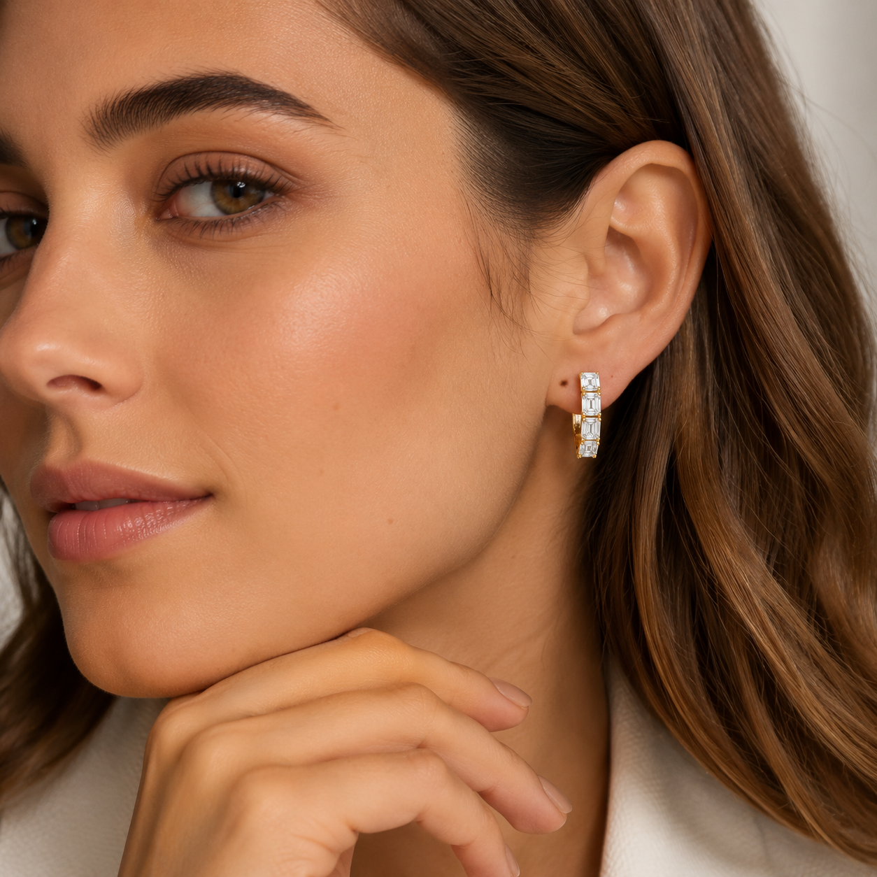 Emerald Cut Lab Grown Diamond Hoop Earrings for Everyday Wear