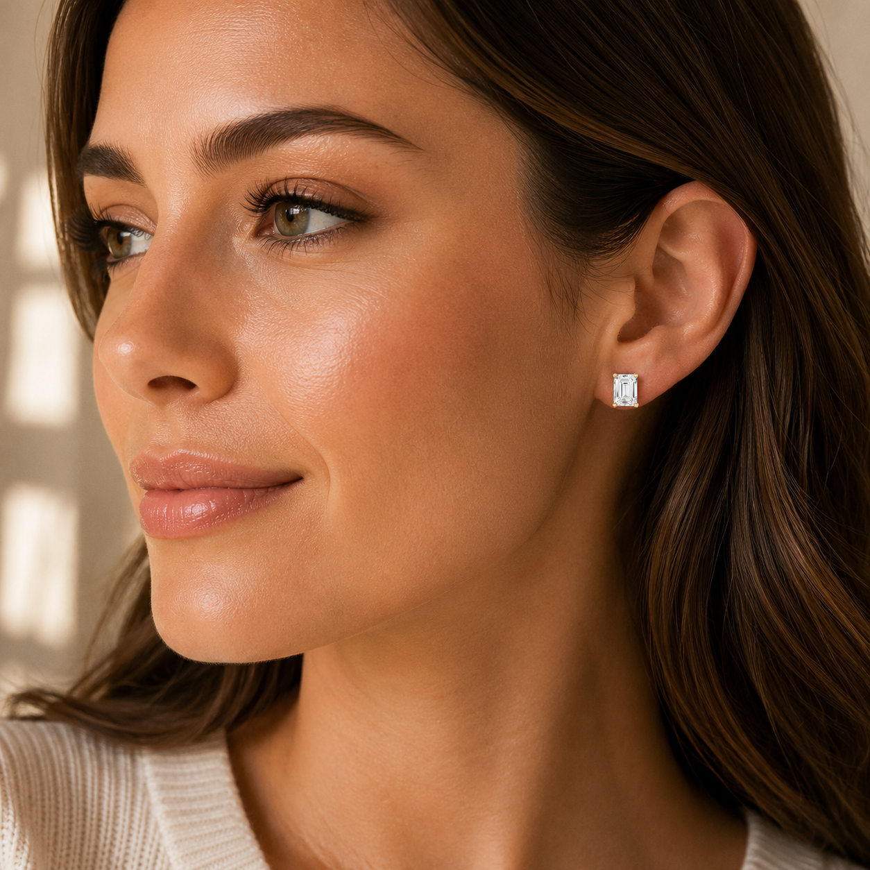 Emerald Cut Lab Diamond Four Prong Stud Earrings