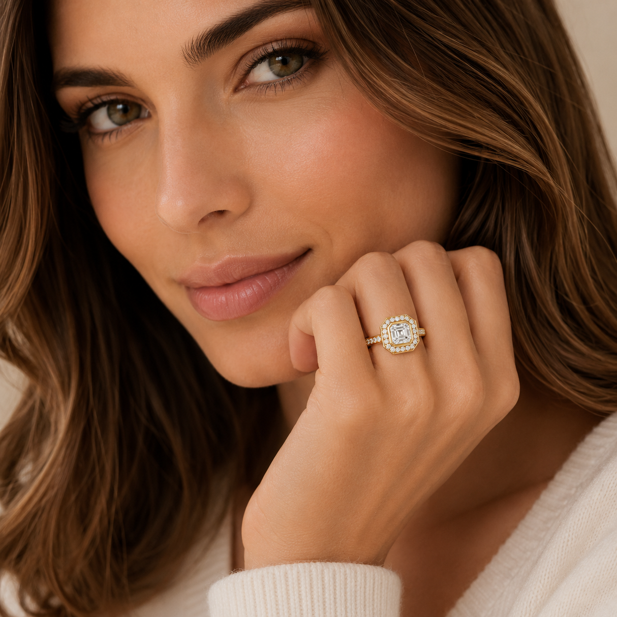 Emerald Cut Lab Diamond Double Halo Ring