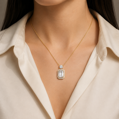 Emerald Cut Halo Lab Grown Diamond Pendant