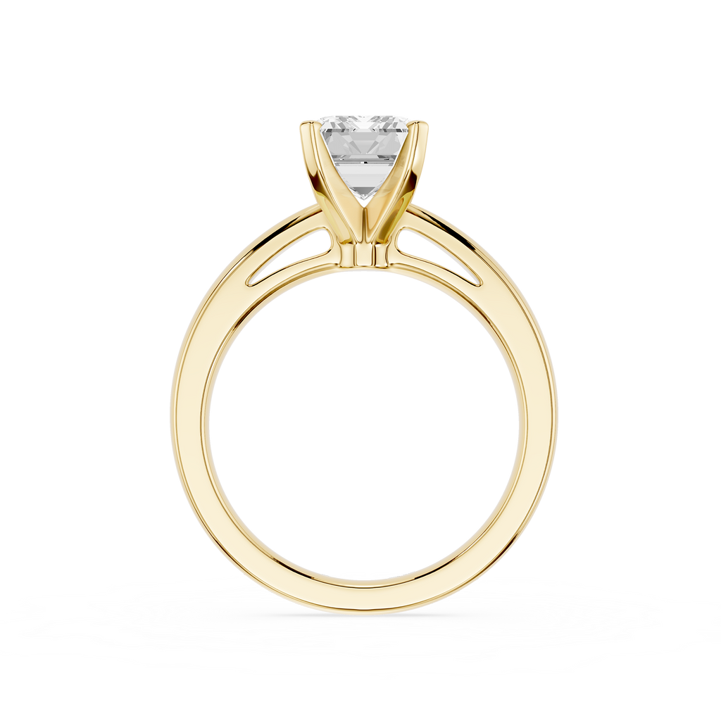 Gold ring with a diamond on a white background