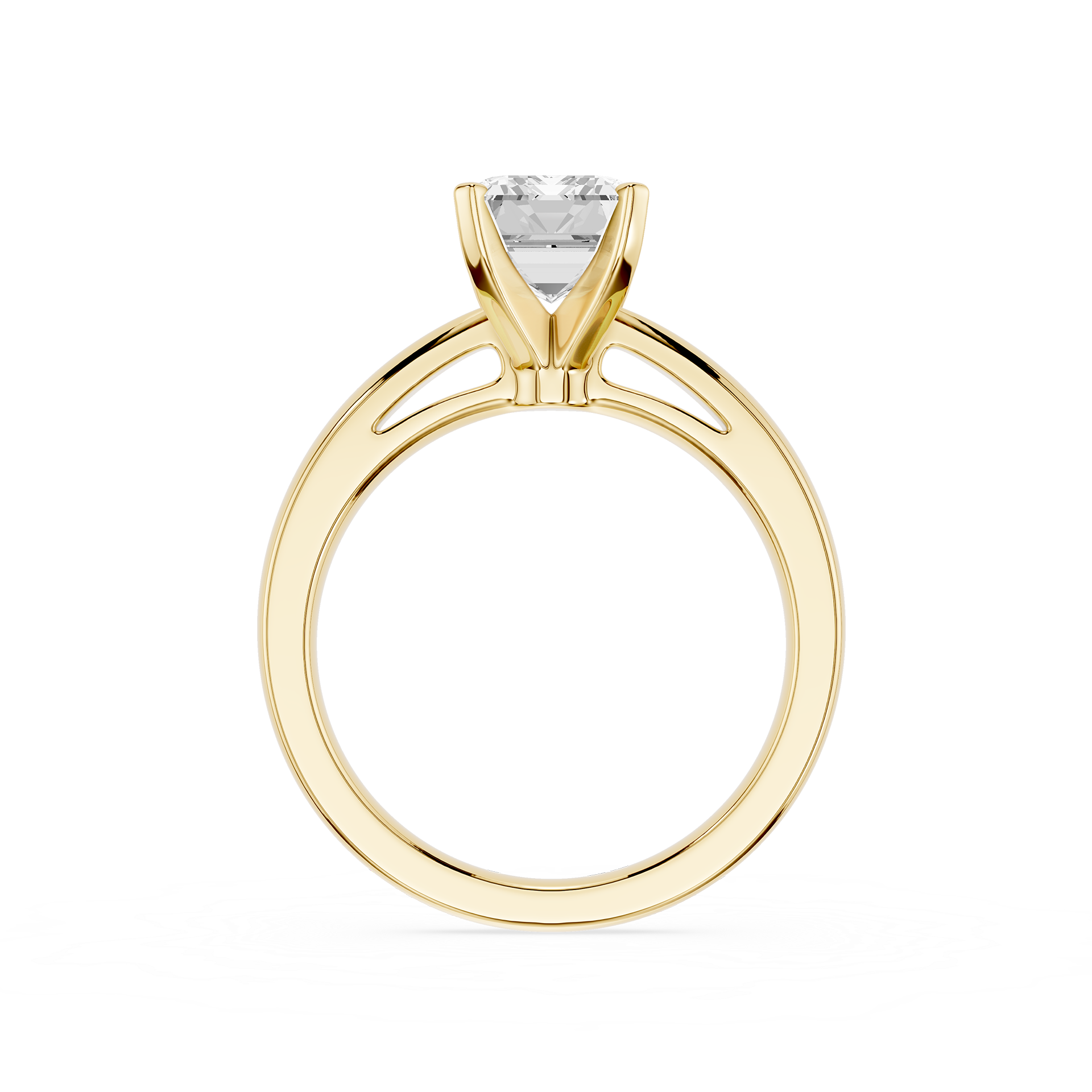 Gold ring with a diamond on a white background
