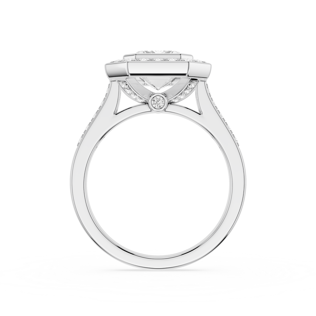 Silver ring with a diamond on a white background