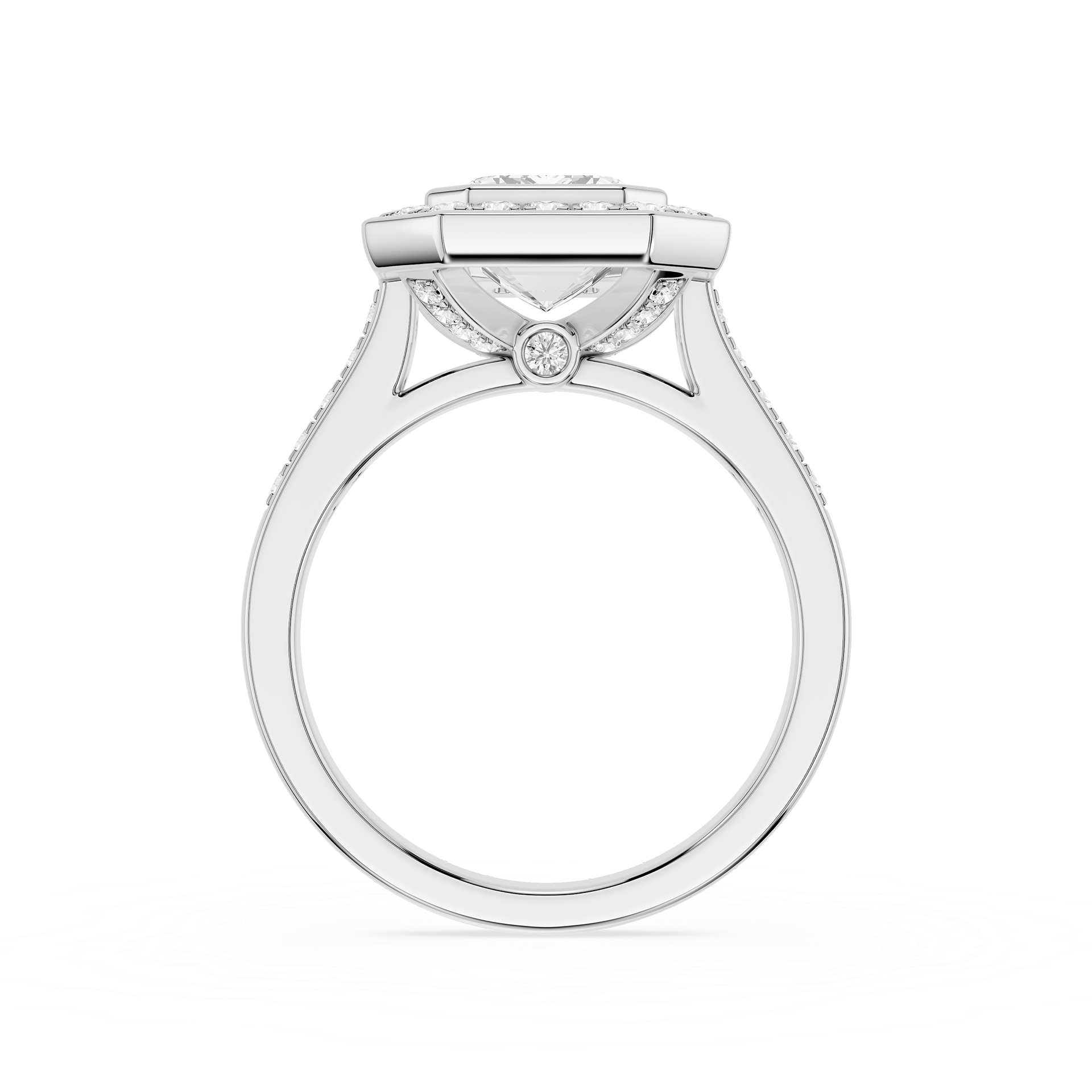 Silver ring with a diamond on a white background