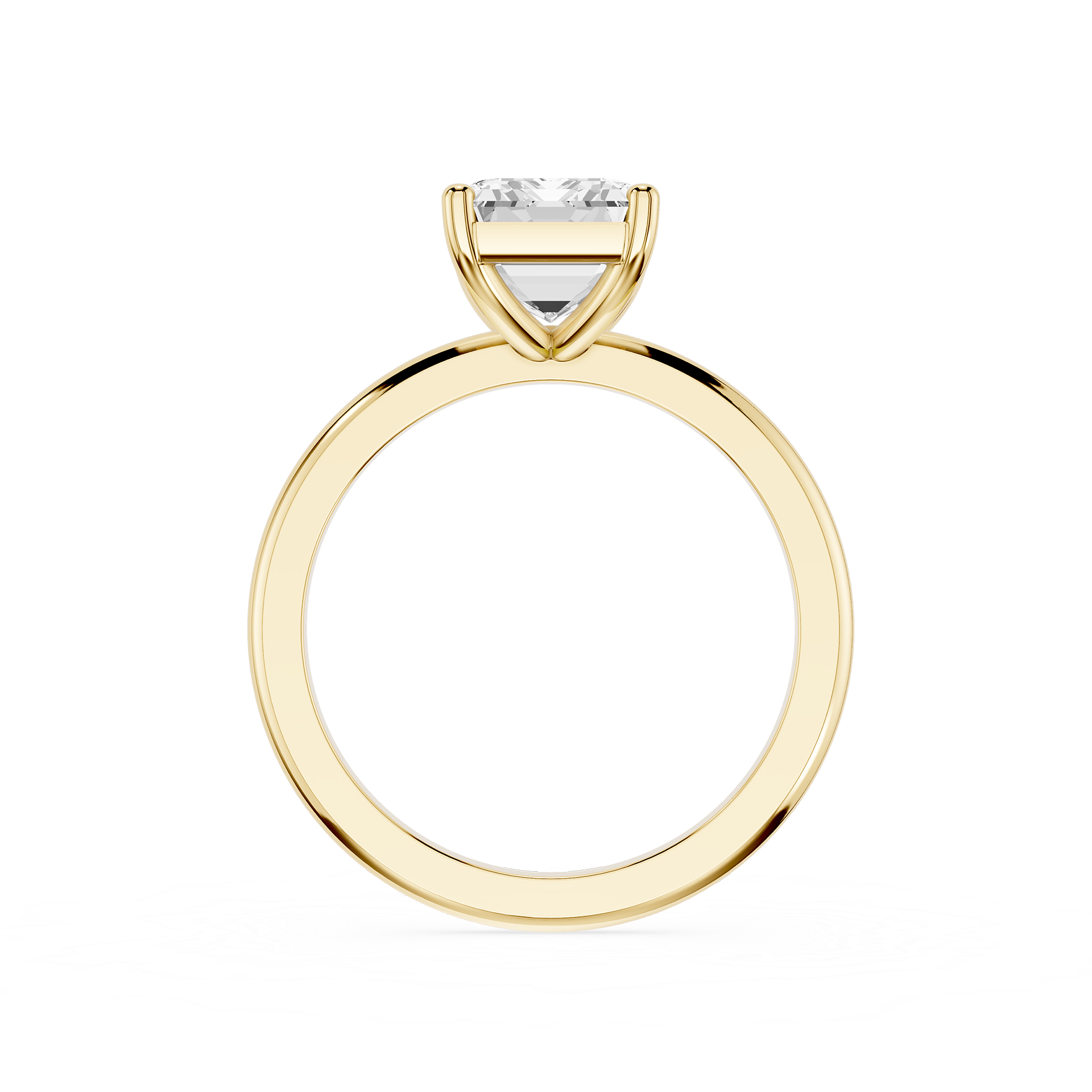 Gold ring with a diamond on a white background