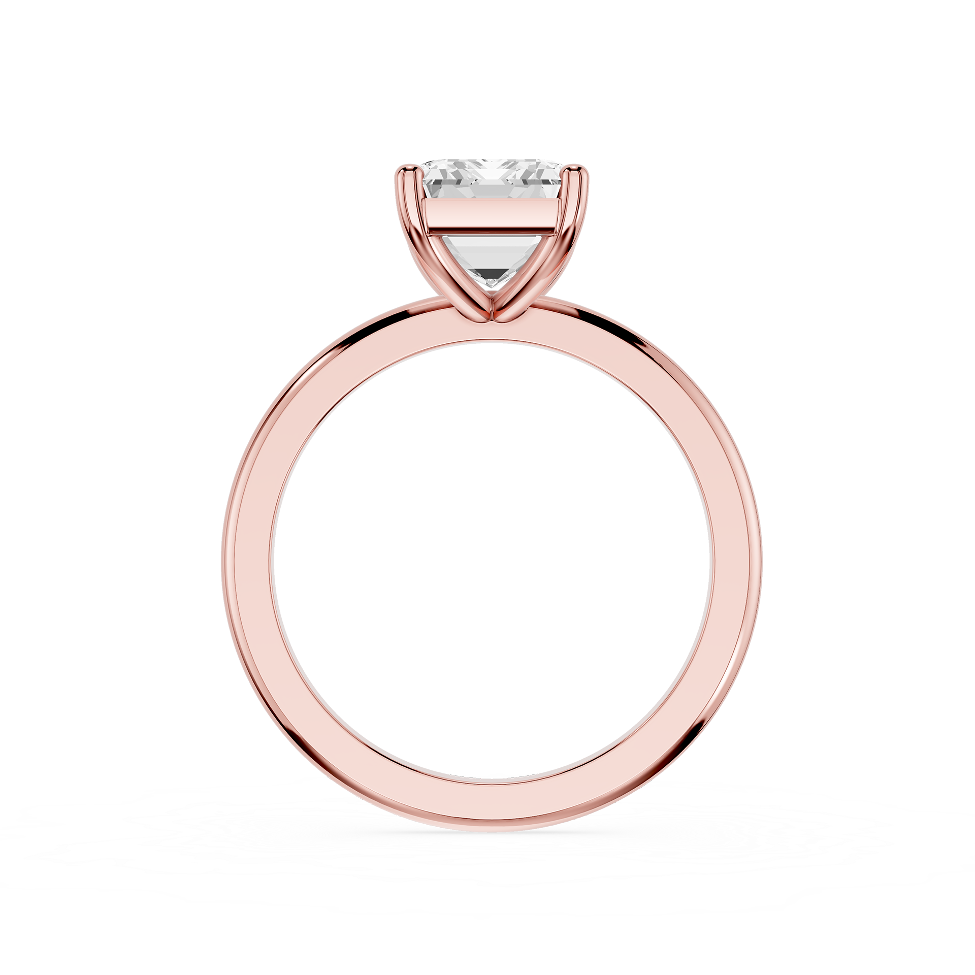 Rose gold ring with a diamond on a white background