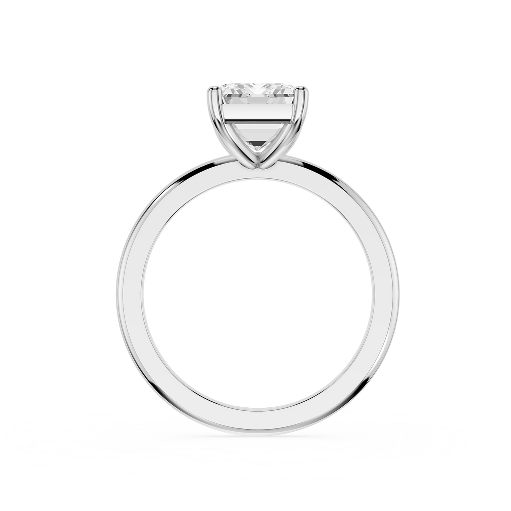 Silver ring with a diamond on a white background