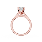 Rose gold ring with a diamond on a white background