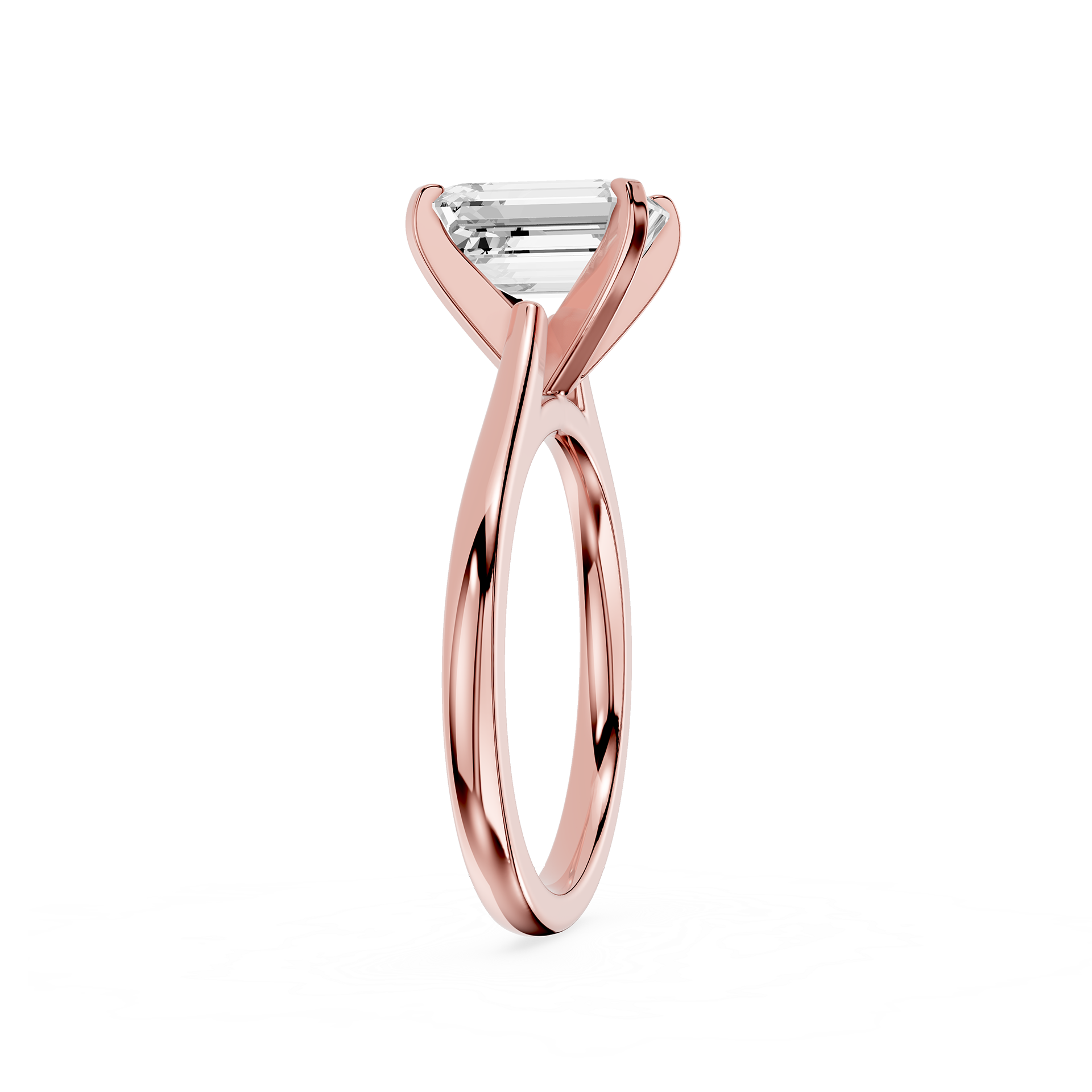 Rose gold ring with a diamond on a white background