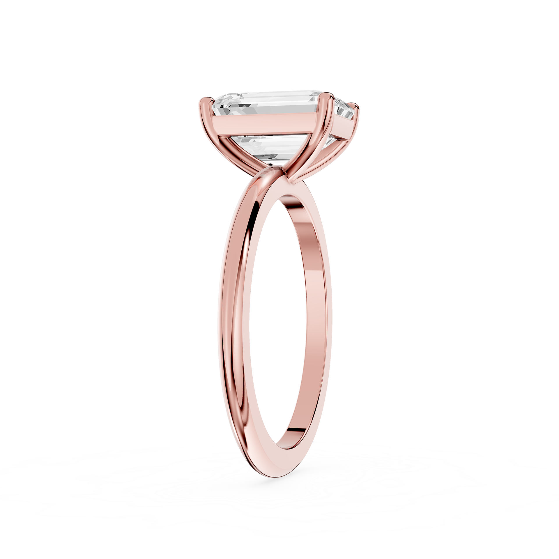 Rose gold ring with a diamond on a white background
