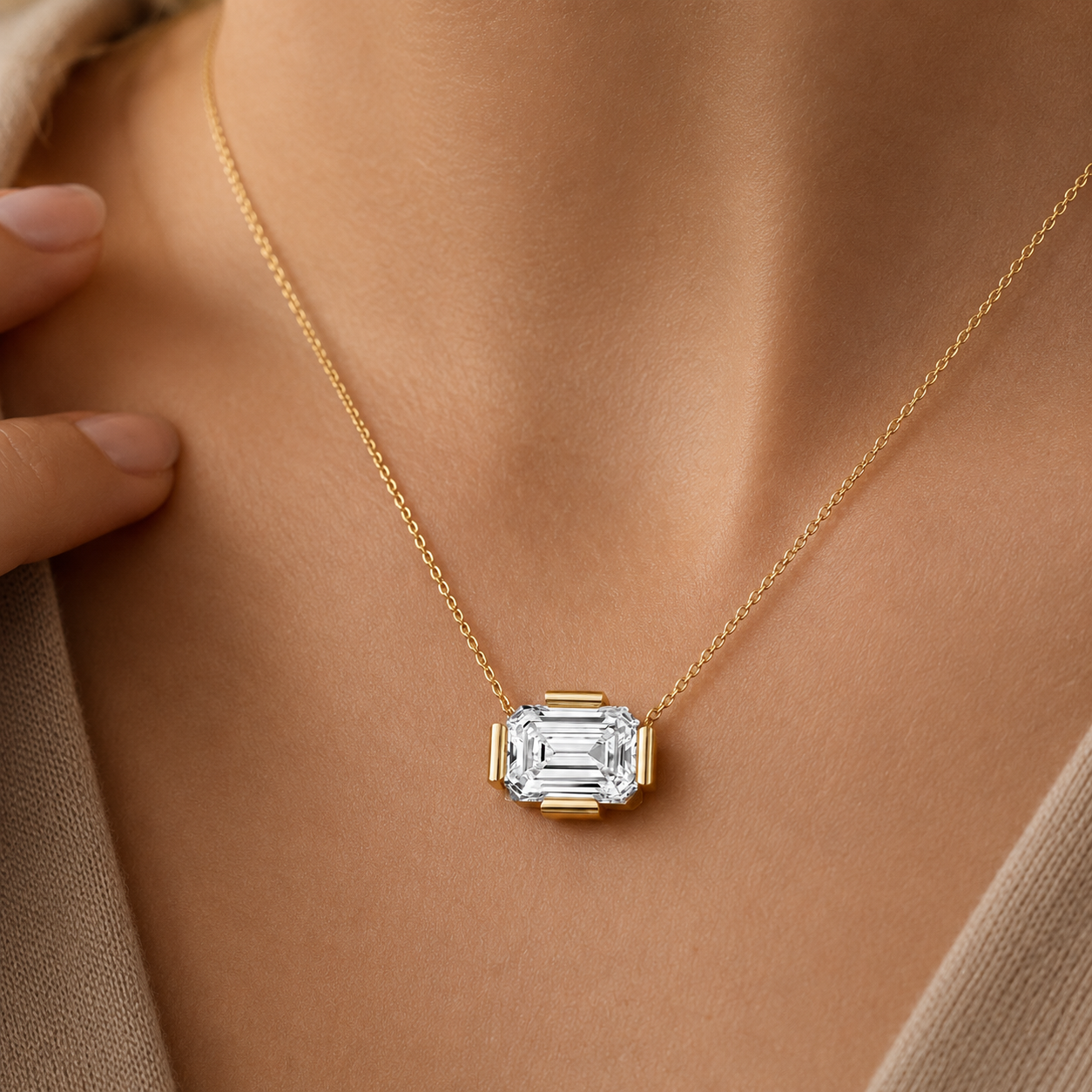 Emerald Cut Lab Grown Diamond Solitaire Pendant