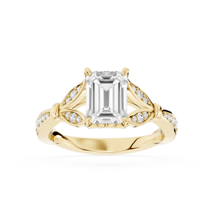 Emerald Cut Lab Grown Diamond Split Shank Engagement Ring with 4 prong setting mvp:YG:01