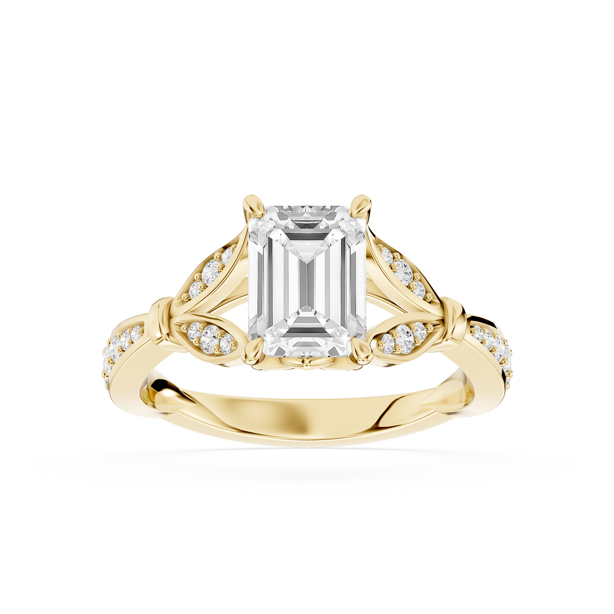 Emerald Cut Lab Grown Diamond Split Shank Engagement Ring with 4 prong setting mvp:YG:01