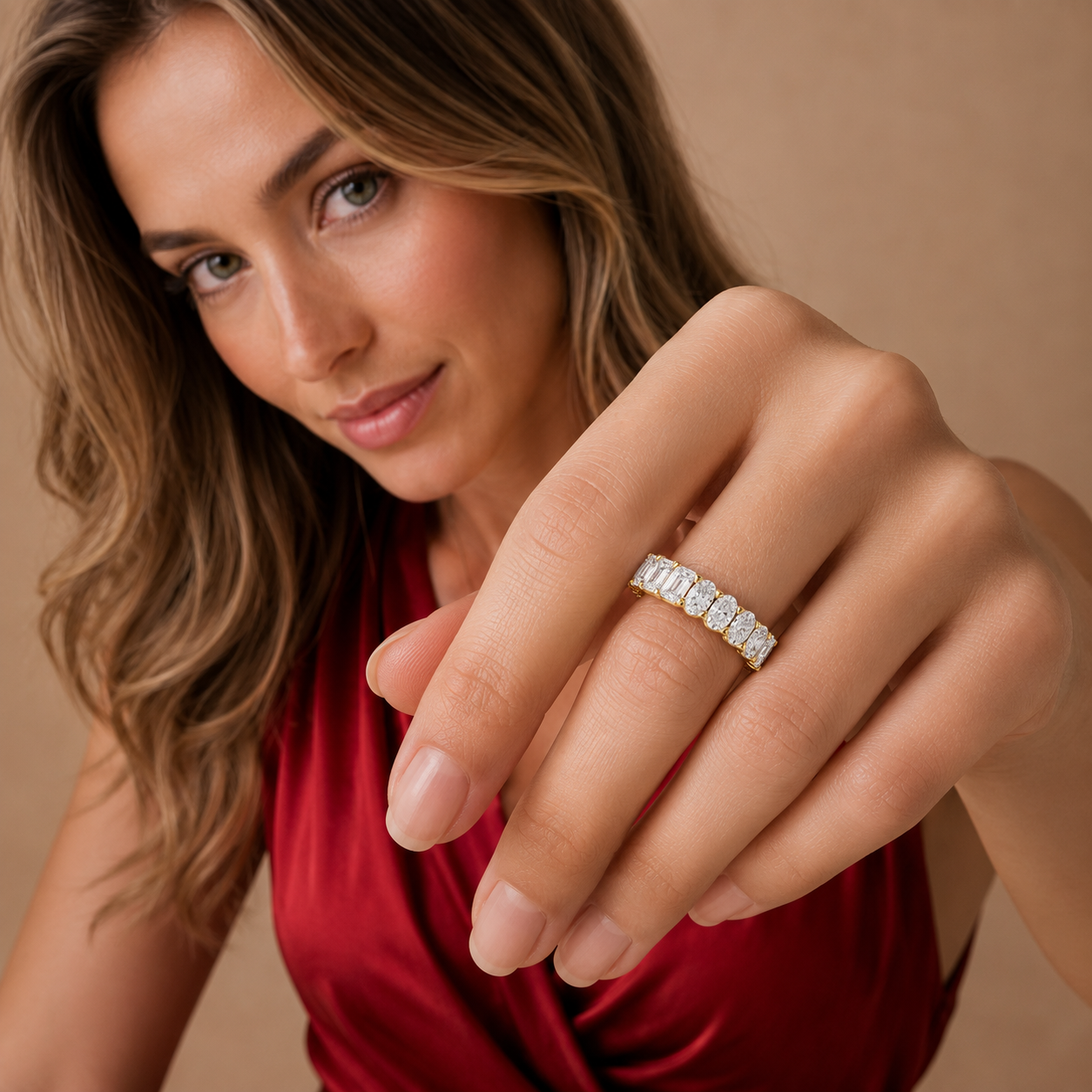 Emerald & Oval Lab Grown Diamond Eternity Band