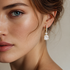 Emerald & Princess Cut Lab Grown Diamond Bar Dangle Earrings