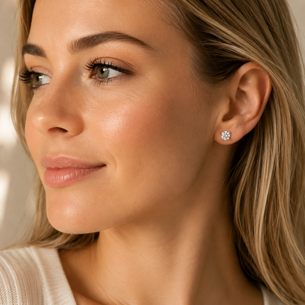 Round Cut Lab Diamond Five Prong Stud Earrings