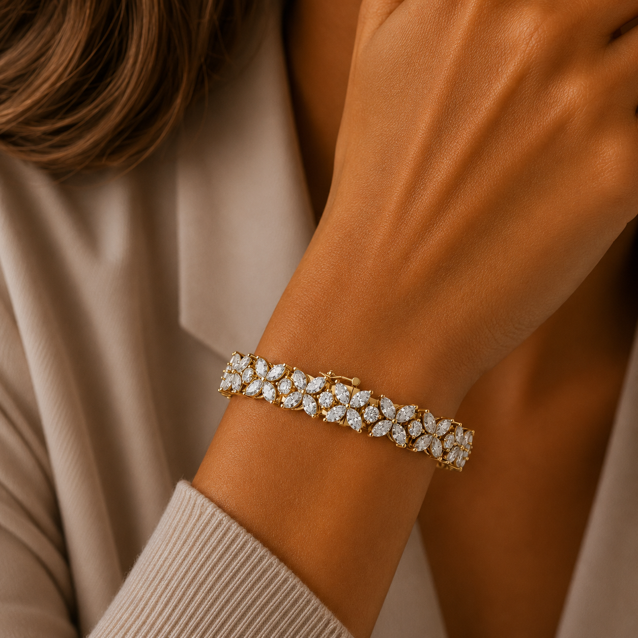 Lab Grown Diamond Marquise Floral Tennis Bracelet