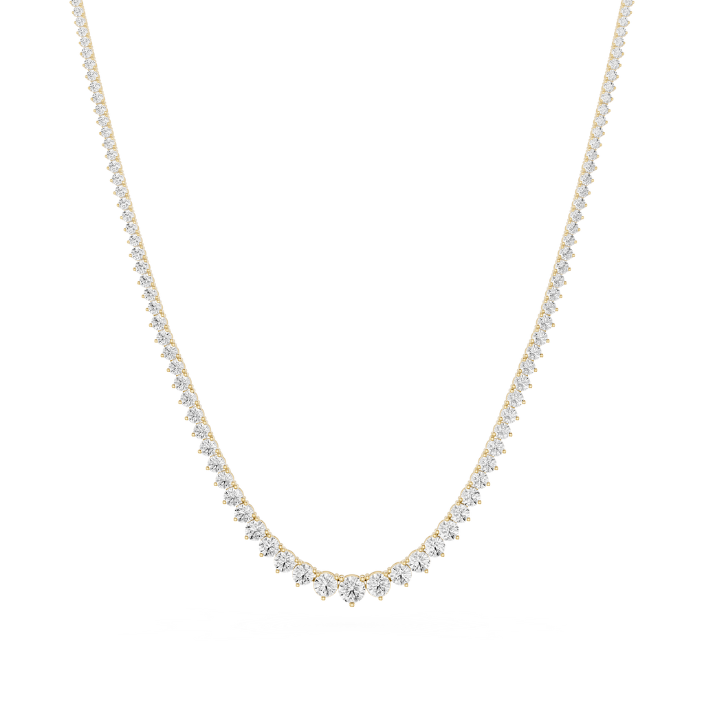 Round Cut Lab Grown Diamond Tennis Necklace in Yellow Gold Front View