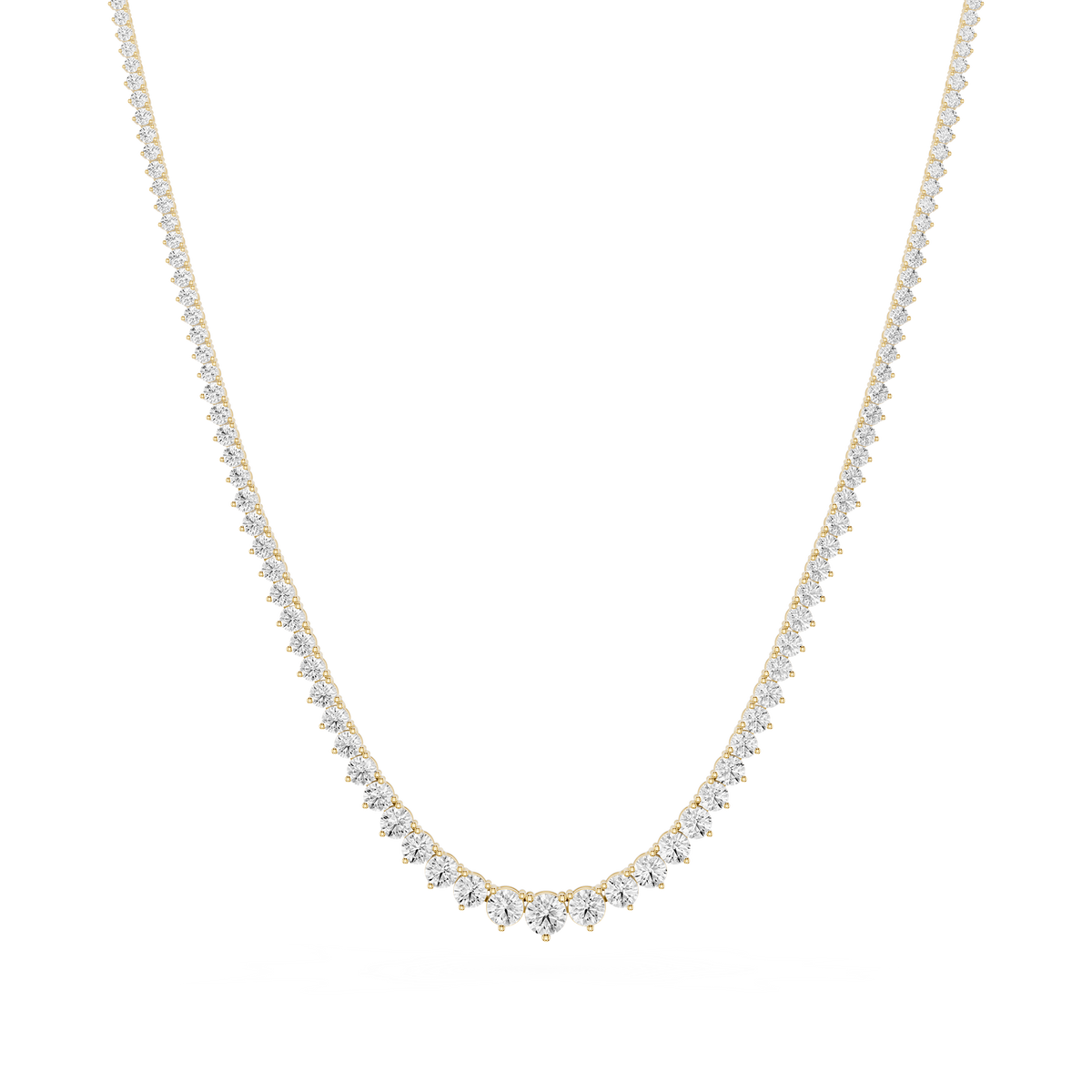 Round Cut Lab Grown Diamond Tennis Necklace in Yellow Gold Front View